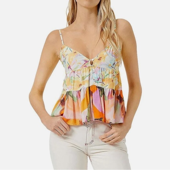 French Connection Isadora Delphine Tiered Strappy Top, Golden Glaze Size 2 - Picture 1 of 3
